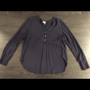 Navy Blue Three Button Blouse, Size Medium